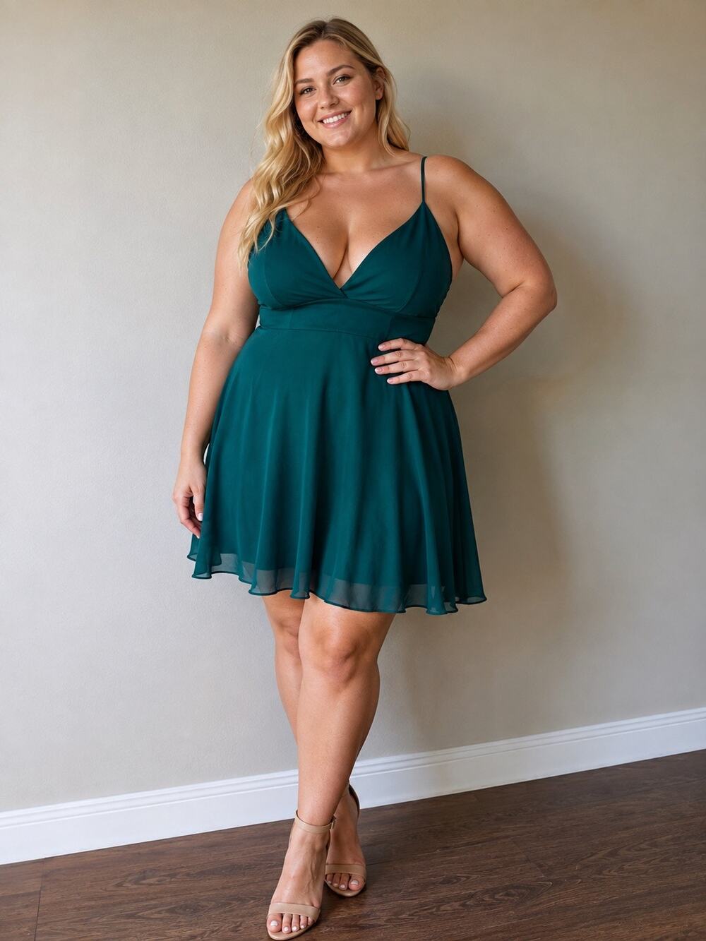 NWT Lucci Lu  A-line V Neck Mini Homecoming  Dress | Hunter Green -Size 18